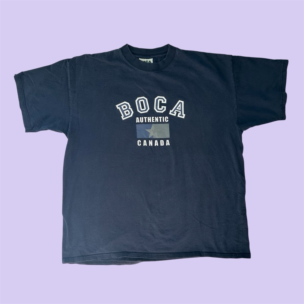 Vintage 90s BOCA Authentic Canada Spellout Shirt Navy XL